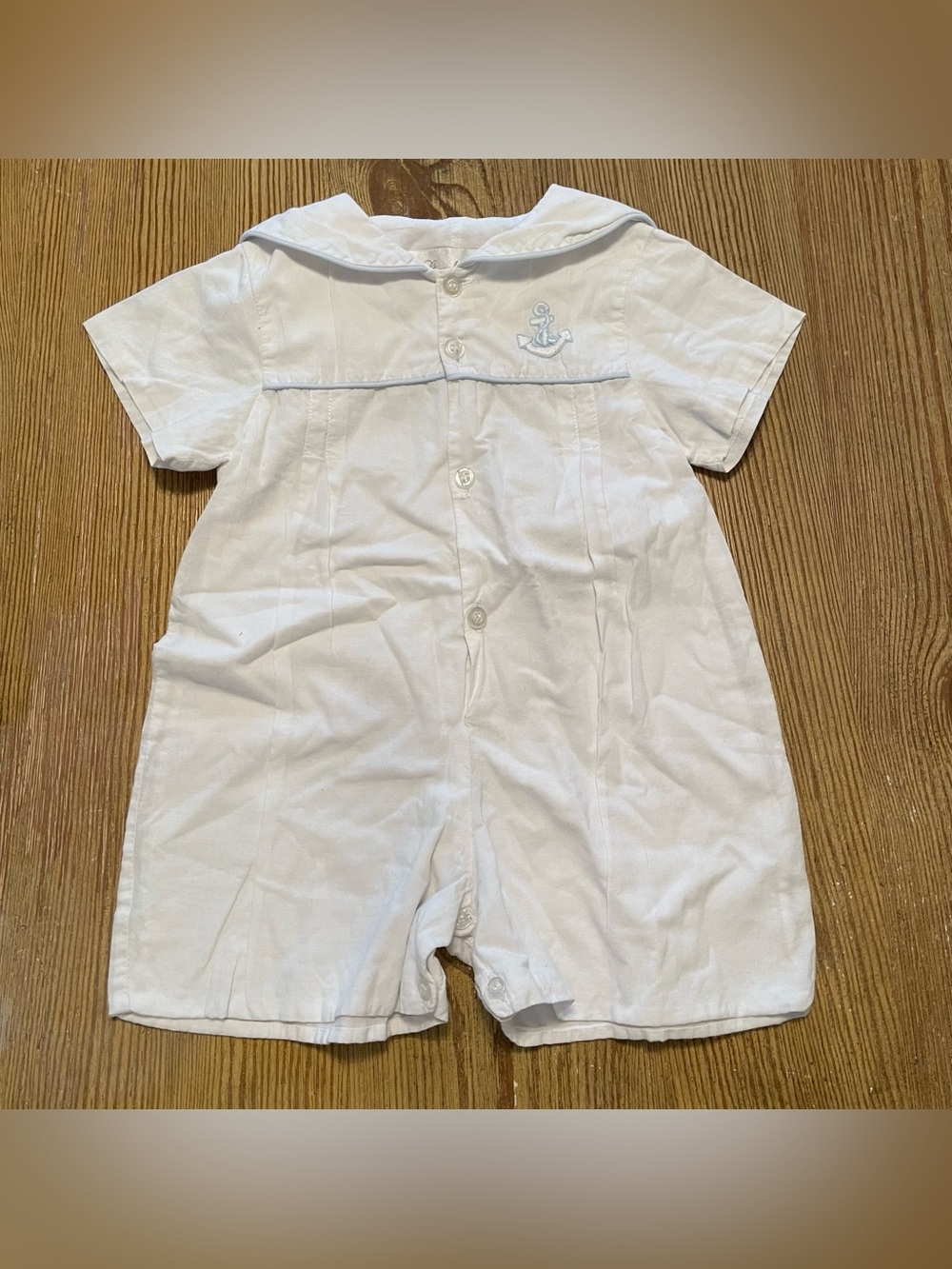 Vintage Strasburg White Baby Short Sleeve Sailor Suit Embroidered Anchor
